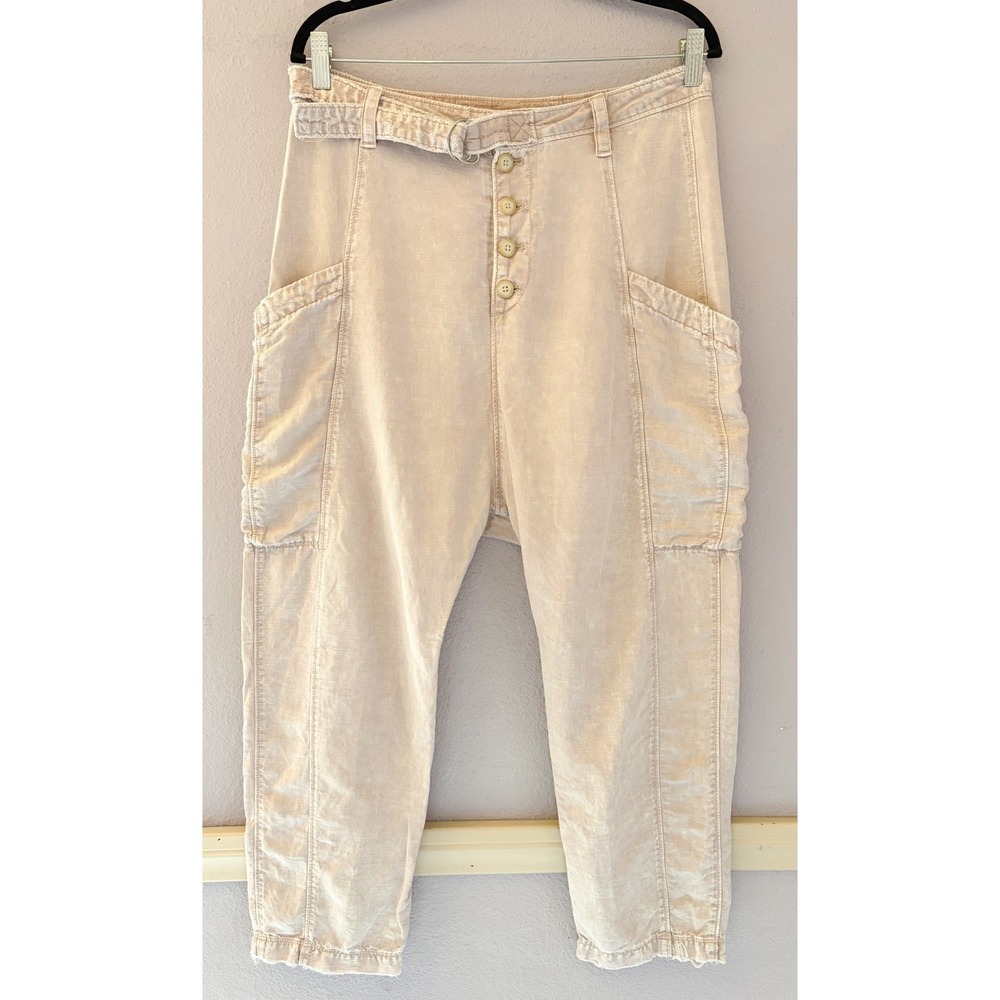 Free People Desert Daze Harem Pants Women Size 6 Linen Blend Drop Crotch